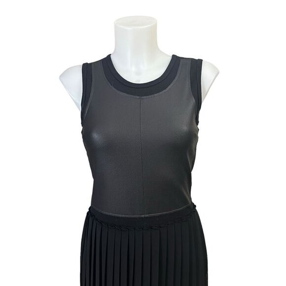 BCBG MaxAzria Black Faux Leather Pleated "Cleo" Dress Fit & Flare Size XS - Picture 2 of 11